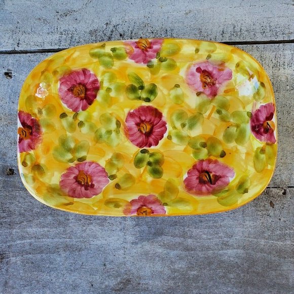 Ceramica Padilla Padilla Serving Dish Spain Floral Yellow Pink Like New - Picture 1 of 8